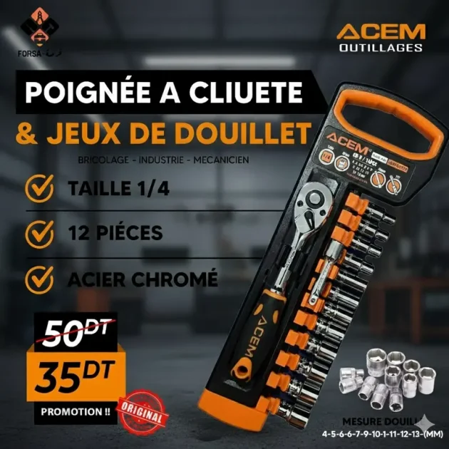 poignée a cliuet avec jeux douille 1/4 14PCS