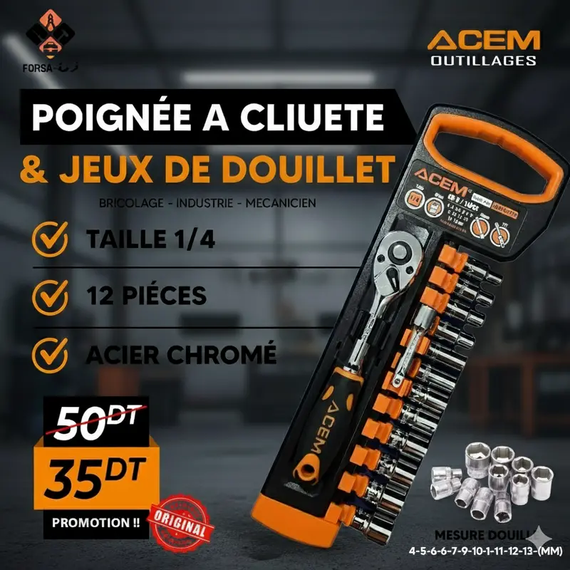 poignée a cliuet avec jeux douille 1/4 14PCS