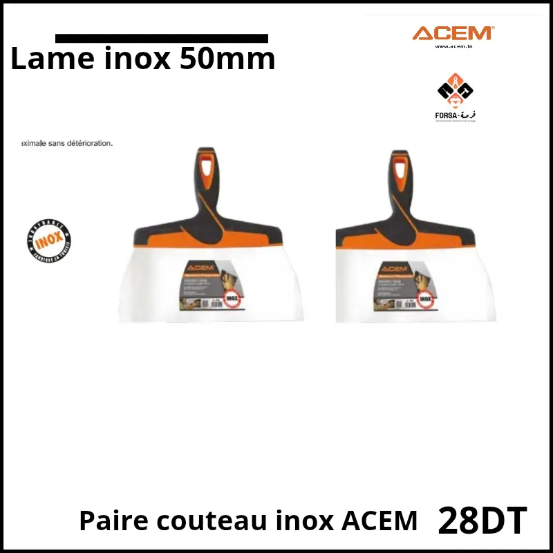 Paire de couteau à enduire plat INOX